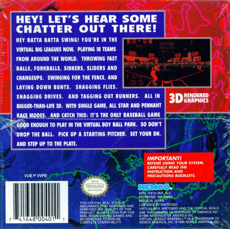 Virtual League Baseball box art for Virtual Boy